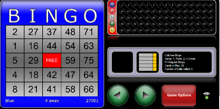 Example of your assigned Remote Bingo cards screen